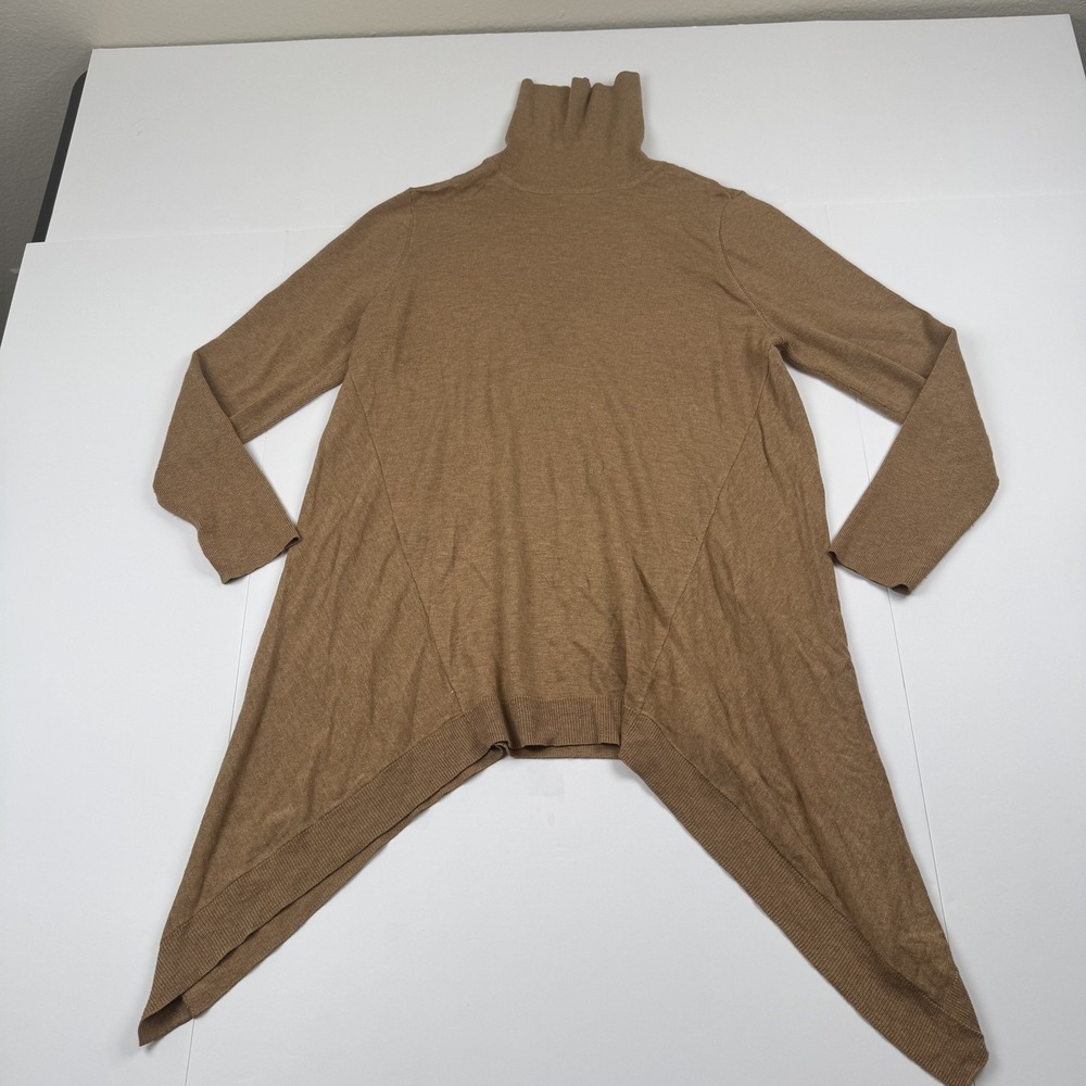 Chicos Brown Asymmetrical Hem Turtleneck Pullover Sweater Womens Medium Size 1